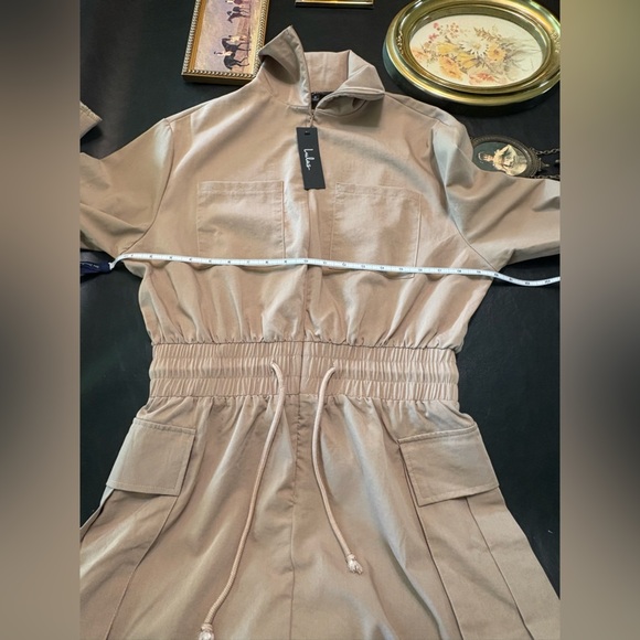 LuLu’s Versatile Energy Khaki Mock Neck Long Sleeve Utility Mini Dress M NWT - Picture 10 of 16